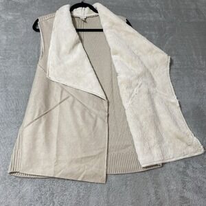Chico's Vest Womens Beige Faux Suede Faux Fur Open Vest 3 Knit Back Wool‎ Blend